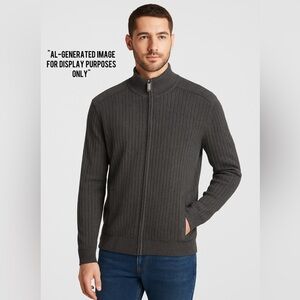 ALFANI Men’s Full Zip Sweater Jacket Dark Gray Size M 100% Cotton